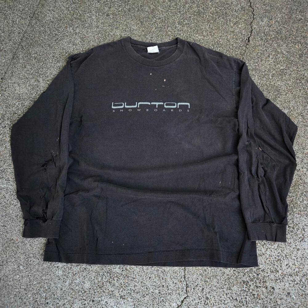 Vtg 90s BURTON SNOWBOARDS Spellout Graphic Snowboard Longsleeve T Shirt USA